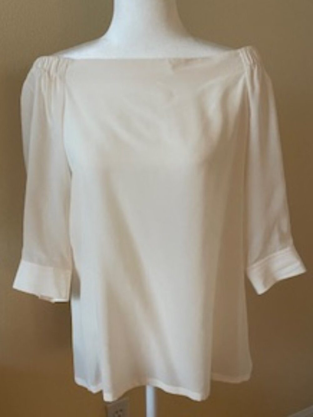 Theory Women's Sheer Off Shoulder Cream Silk Blouse - Size M